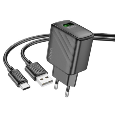 мережевий зарядний пристрій hoco cs21a 1usb/18w/qc3.0 + (usb - type-c) (чорний) 