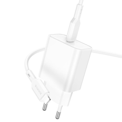 мережевий зарядний пристрій borofone ba71a power 1type-c/20w/pd + (type-c - lightning) (білий) 
