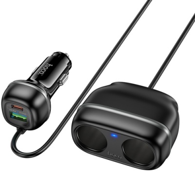 Розгалужувач прикурювача HOCO Z59 PD30W+QC3.0 (2 роз'єми прикурювача/1USB/1Type-C) (Чорний)