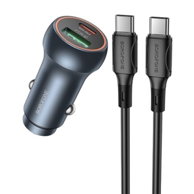 Автомобільний Зарядний Пристрій Borofone BZ32B 48W 1Type-C/30W/PD + 1USB/18W/QC3.0 + (Type-C - Type-C) (Сірий)