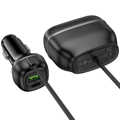 Розгалужувач прикурювача HOCO Z59 PD30W+QC3.0 (2 роз'єми прикурювача/1USB/1Type-C) (Чорний)