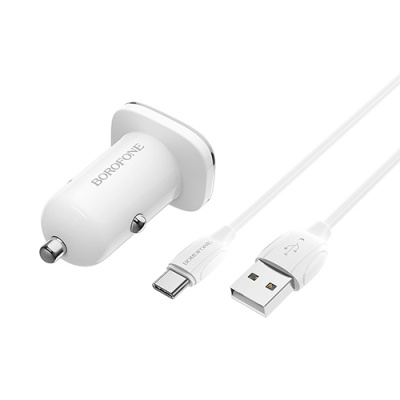 Автомобільний Зарядний Пристрій Borofone BZ12A 1USB/18W/QC3.0 + (USB - Type-C) (Білий)