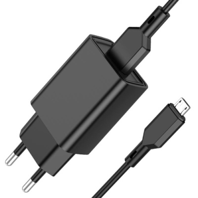 мережевий зарядний пристрій borofone ba68a 1usb/2.1a + (usb - microusb) (чорний) 