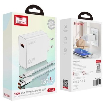 мережевий зарядний пристрій earldom es-eu48c 1usb/120w/qc3.0 + (usb - type-c) (білий) 