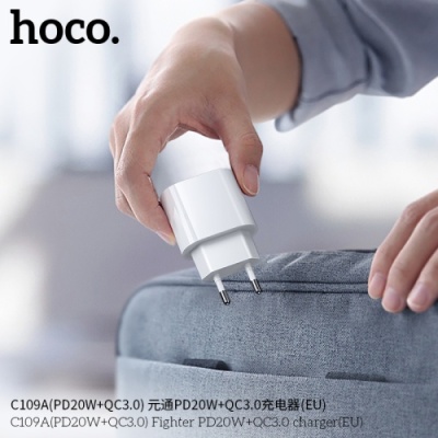 мережевий зарядний пристрій hoco c109a new 1usb/18w/qc3.0 + 1type-c/20w/pd (білий) 