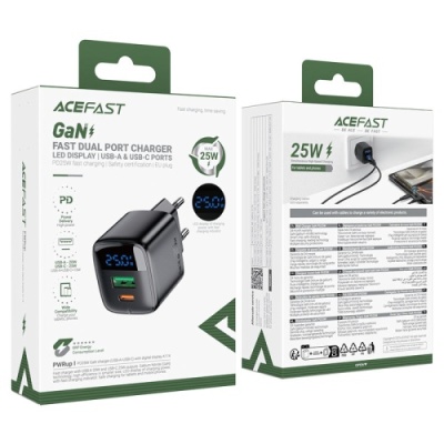мережевий зарядний пристрій acefast a114 pd25w+qc 3.0 (1type-c/1usb/3a) (чорний) 