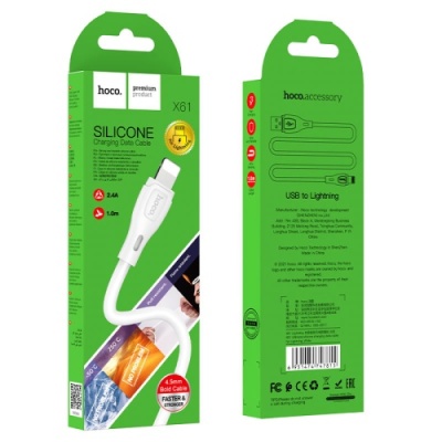 кабель hoco x61 silicone usb - lightning 2.4a/1m (білий) 