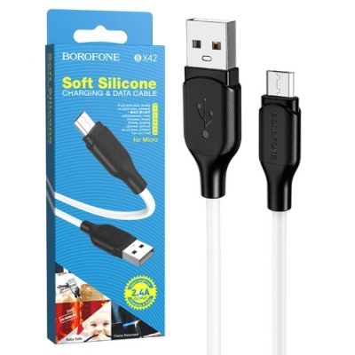кабель borofone bx42 soft silicone usb - micro 2.4a/1m (білий) 
