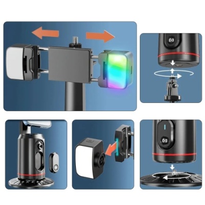 настільний стабілізатор-підставка з сенсором руху earldom et-zp32 bt5.3/2xrgb lamp/face tracking 360 (чорний) 