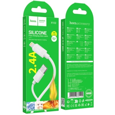 кабель hoco x122 silicone usb - lightning 2.4a/1m (білий) 