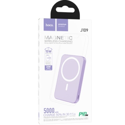 додаткова батарея power bank hoco j109 easy pd20w magsafe fast charging power bank 5000mah (purple) 