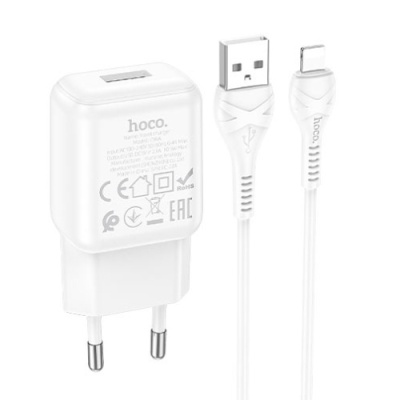 мережевий зарядний пристрій hoco c96a 1usb/2.1a + (usb - lightning) (білий) 