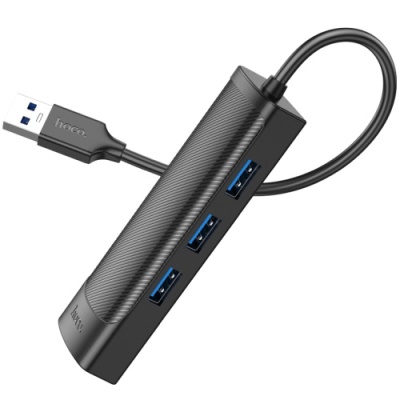 usb hub hoco hb42 easy safety 4-in-1 gigabit ethernet adapter(usb to usb3.0*3+rj45) black 