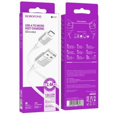 кабель borofone bx101 creator usb - microusb 2.4a/1m (бiлий) 