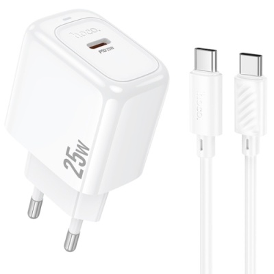 мережевий зарядний пристрій hoco cs53a 1type-c/25w/pd + (type-c - type-c) (бiлий) 