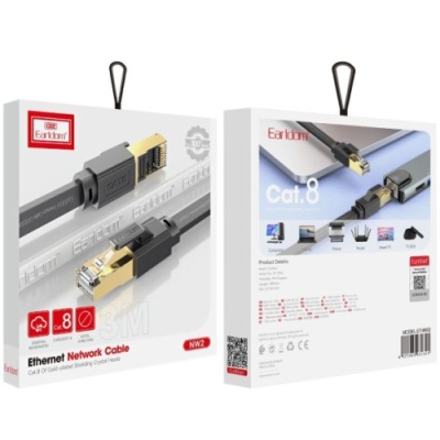 кабель lan earldom nw2 flat cat8 utp 26awg (7/0.16cca) * 4p+cross 6mm/3m black 