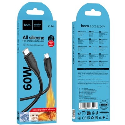 кабель hoco x124 silicone type-c - type-c 60w/1m (чорний) 