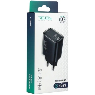 мережевий зарядний пристрій ridea rw-36120 turbo pro 2usb-c qc/pd 36w (чорний) 
