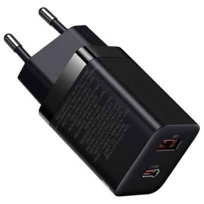 мережевий зарядний пристрій baseus super si pro quick charger eu (ccsupp-e01) 1usb/30w/qc3.0 + 1type-c/30w/pd (чорний) 