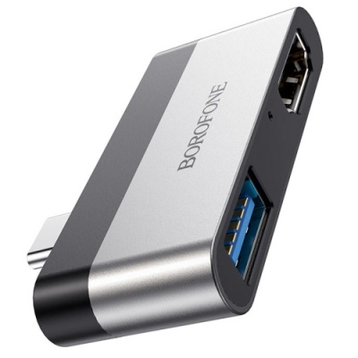 перехідник borofone dh2 type-c to hdmi+usb3.0 adapter (сталево-чорний) 