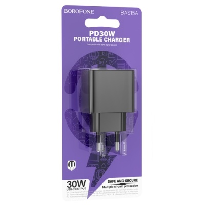 мережевий зарядний пристрій borofone bas15a erudite 1type-c/30w/pd (чорний) 