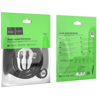 кабель мережевий (lan rj45) hoco us02 (5м) (чорний) 