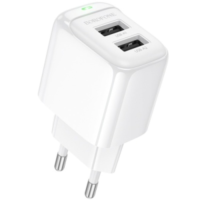 мережевий зарядний пристрій borofone bas41a 2usb/12w/2.4a (білий) 