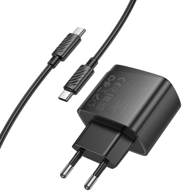 мережевий зарядний пристрій hoco cs61a 1usb/18w/qc3.0 + 1type-c/30w/pd + (type-c - type-c) (чорний) 