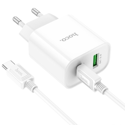 мережевий зарядний пристрій hoco c80a plus 1usb/18w/qc3.0 + 1type-c/20w/pd + (type-c - type-c) (білий) 