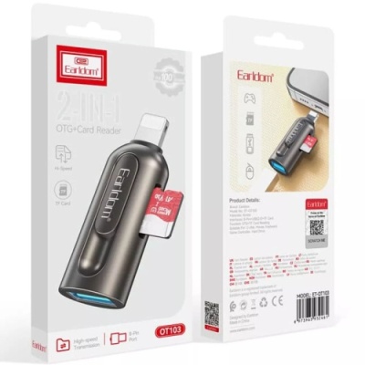 перехідник картрідер earldom et-ot103 usb to lightning + tf card black 