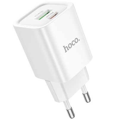 мережевий зарядний пристрій hoco c149a 1usb/18w/qc3.0 + 1type-c/30w/pd (бiлий) 