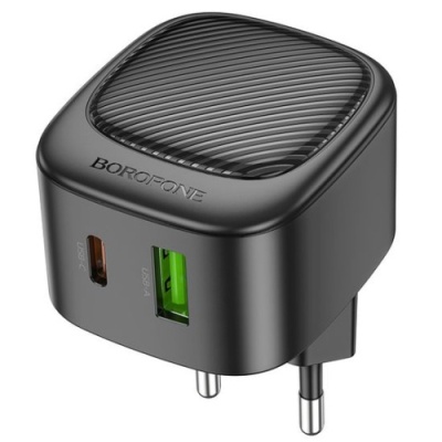 мережевий зарядний пристрій borofone bas22a fortune 1usb/18w/qc3.0 + 1type-c/20w/pd (чорний) 