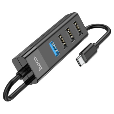 usb hub hoco hb25 easy mix 4-in-1 converter (type-c to usb3.0+usb2.0*3) (чорний) 