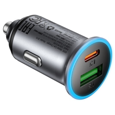 Автомобільний Зарядний Пристрій Acefast B15 PD + QC 3.0 (1 Type-C/1 USB/3A/65W) (сірий)
