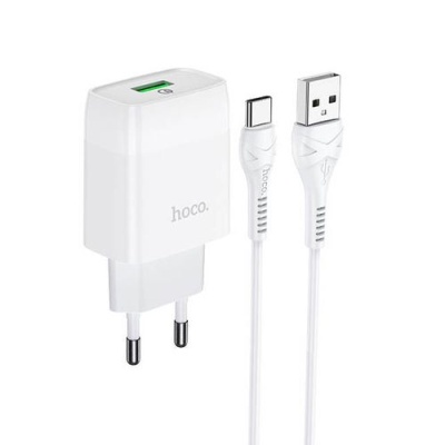 мережевий зарядний пристрій hoco c72q 1usb/18w/qc3.0 + (usb - type-c) (білий) 