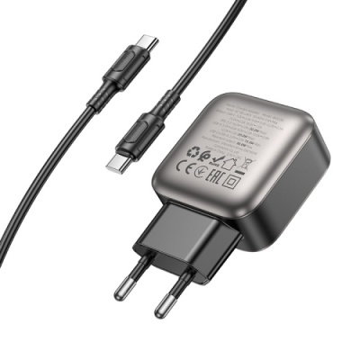 мережевий зарядний пристрій borofone bas55a gan 1usb/20w/qc3.0 + 1type-c/30w/pd + (type-c - type-c) (чорний) 