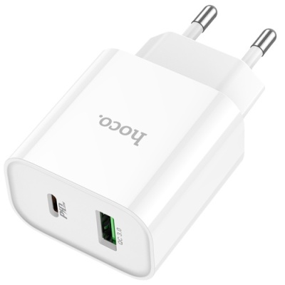 мережевий зарядний пристрій hoco c80a plus 1usb/18w/qc3.0 + 1type-c/20w/pd (білий) 