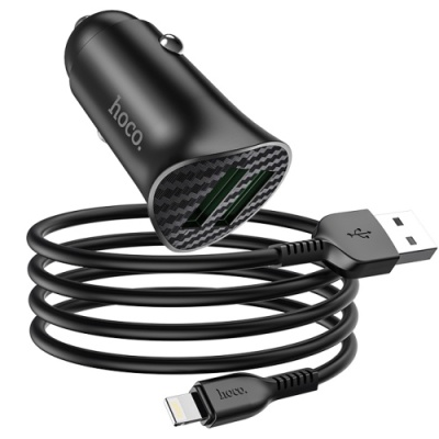 Автомобільний Зарядний Пристрій Hoco Z39 Farsighted 2USB/18W/QC3.0 + (USB - Lightning) (Чорний)