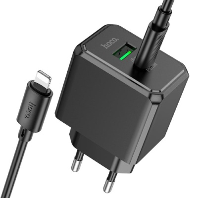 мережевий зарядний пристрій hoco cs14a 1usb/18w/qc3.0 + 1type-c/20w/pd + (type-c - lightning) (чорний) 