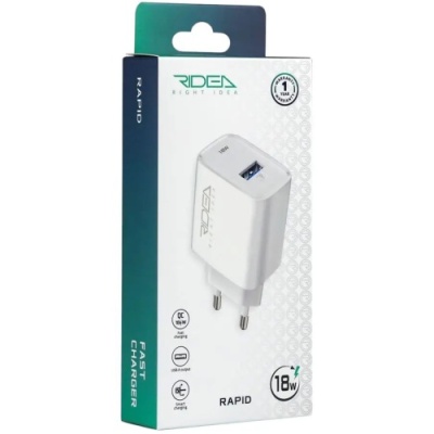 мережевий зарядний пристрій ridea rw-18120 rapid 1usb qc 18w (бiлий) 