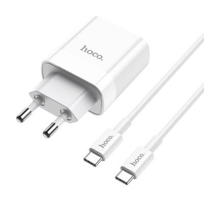 мережевий зарядний пристрій hoco c80a 1usb/18w/qc3.0 + 1type-c/20w/pd + (type-c - type-c) (білий) 