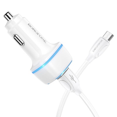 Автомобільний Зарядний Пристрій Borofone BZ14 2USB/2.4A + (USB - MicroUSB) (Білий)