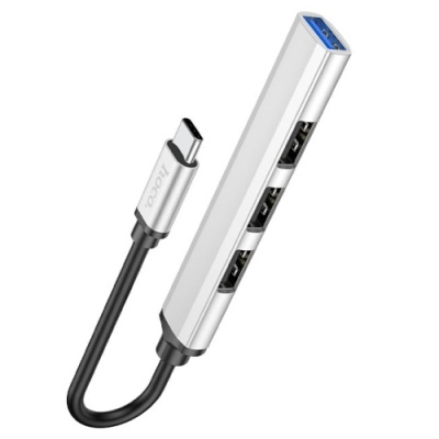 usb hub hoco hb26 4-in-1 adapter (type-c to usb3.0+usb2.0*3) (сріблястий) 
