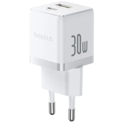 мережевий зарядний пристрій baseus palm fast charger (p1011160a213-00) 1usb/qc3.0 + 1type-c/pd 30w (білий) 