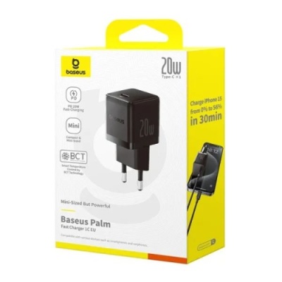 мережевий зарядний пристрій baseus palm fast charger (p10111602113-00) 1type-c/20w/pd (чорний) 