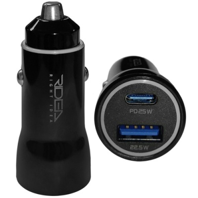 Автомобільний Зарядний Пристрій Ridea RCC-30110 QPow 1USB/1USB-C PD/QC 30W (Чорний)