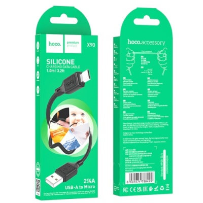 кабель hoco x90 cool silicone usb - microusb 2.4a/1m (чорний) 
