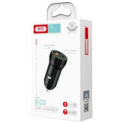 Автомобільний Зарядний Пристрій XO CC33 1USB/18W/QC3.0 + 1Type-C/18W/PD (Чорний)