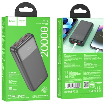 додаткова батарея power bank hoco j121a fast pd20w+qc3.0 22.5w fully compatible with digital display 20000mah (чорний) 