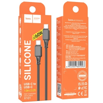кабель hoco x101 silicone (pd) type-c - type-c 60w/1m (чорний) 